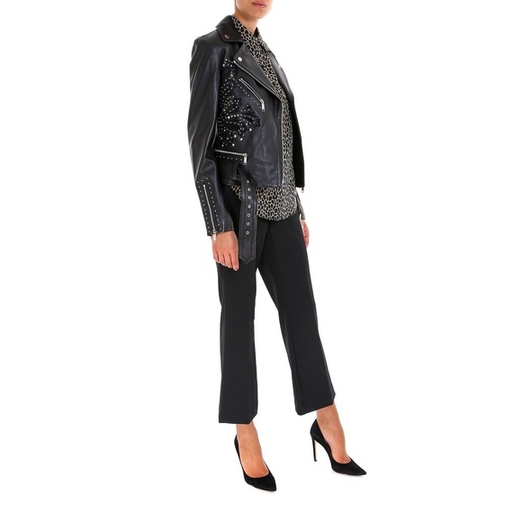 Like New MICHAEL Michael Kors Studdded Belt Biker Jacket 100% Real Lamb Leather - Picture 4 of 14
